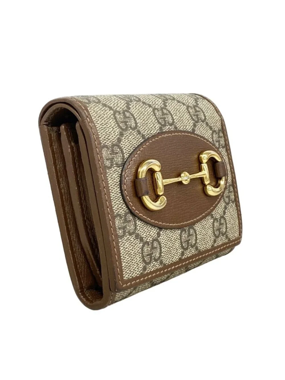 ★SOLD★ Gucci Wallet GG Supreme Horsebit Brown Gold - Picture 2 of 7